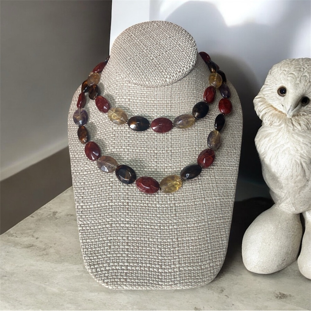 Faceted Acrylic Bead Necklace Red Amber Smoky Brown Purple 32” Fall Colors